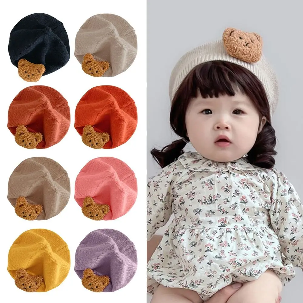 Knitted Baby Beret Hat Korean Multicolour Cartoon Bear Princess Cap Artist Painter Bonnet Kids Berets Autumn Winter