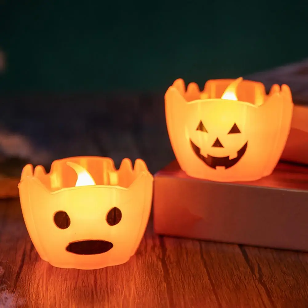 Spooky Campfire Halloween Led Pumpkin Candle Lights Set for Indoor Outdoor Fall Decor 6 Pack Flameless Flickering for Fireplace