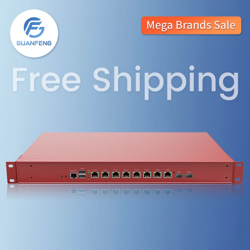 Servidor de Red Firewall rojo, 8 puertos Gigabit Ethernet, 1G, Sfp, Linux, Pfsense, Ikuaios, montaje en Rack, 8Lan, 1U