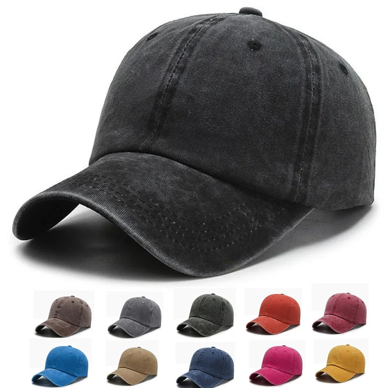 Washed pure cotton solid color baseball cap for women and men, casual duckbill cap, vintage style, adjustable