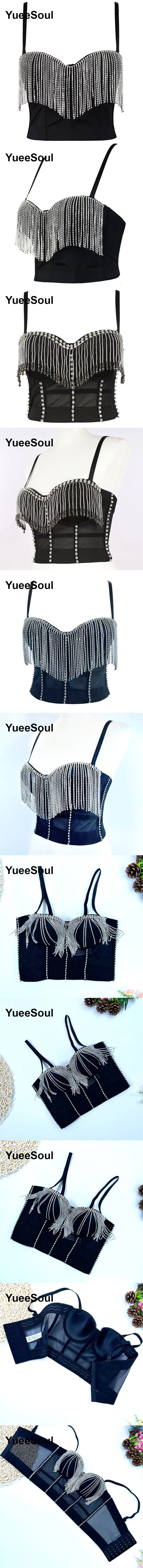 Black Y2K Tops White Rhinestone Sequins Tassel Slim Crop Top New Gothic Party Club Wedding High Street Sexy Corset Top Camis