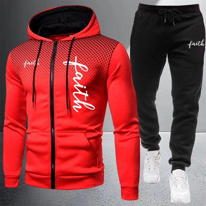 2026 Men's Tracksuit Casual Zip Jacket Hooded Sweatshirts Coat Outdoors Sports Jogging Clothing Autumn Winter Single Tops Pants view 5