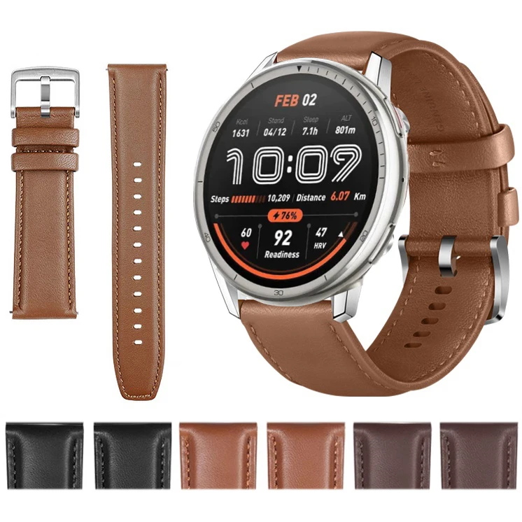 Genuine Leather Watchband for Amazfit Active 2 22mm 20mm Watch Band Strap Steel Pin buckle High Quality Wrist Belt Bracelet