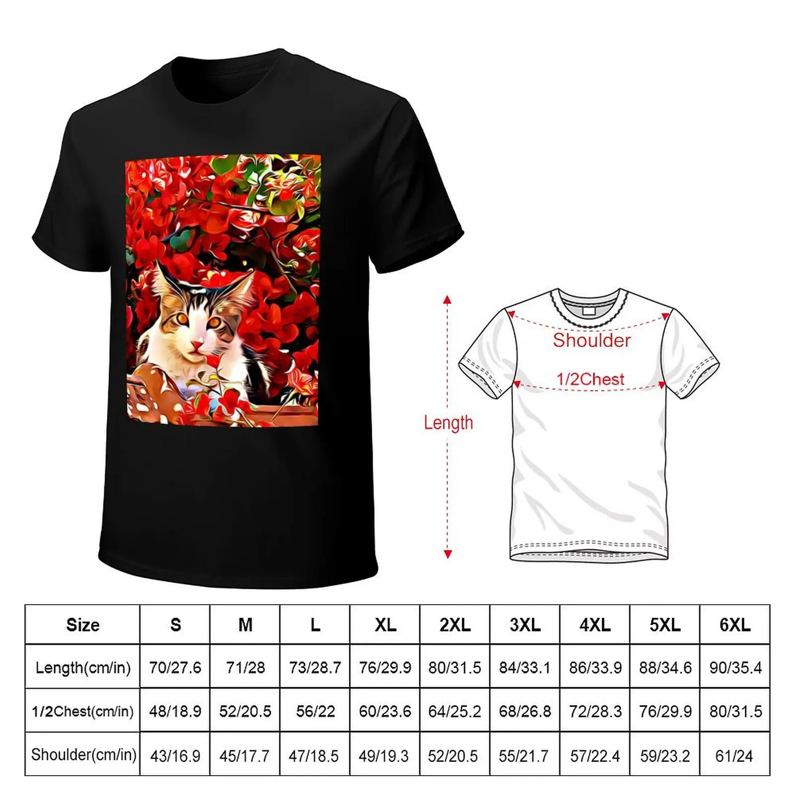 Digital design Cat in flower T-shirt boys whites hippie clothes mens graphic t-shirts