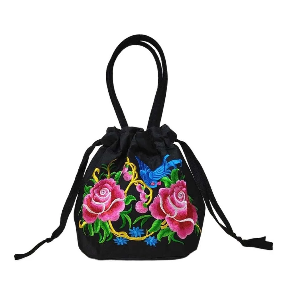 

Satin Silk Hanfu Drawstrings Bag Rose Flower Mommy Bag Embroidery Flower Handbag Shopping Bag Korean Small Purse Wallet Travel