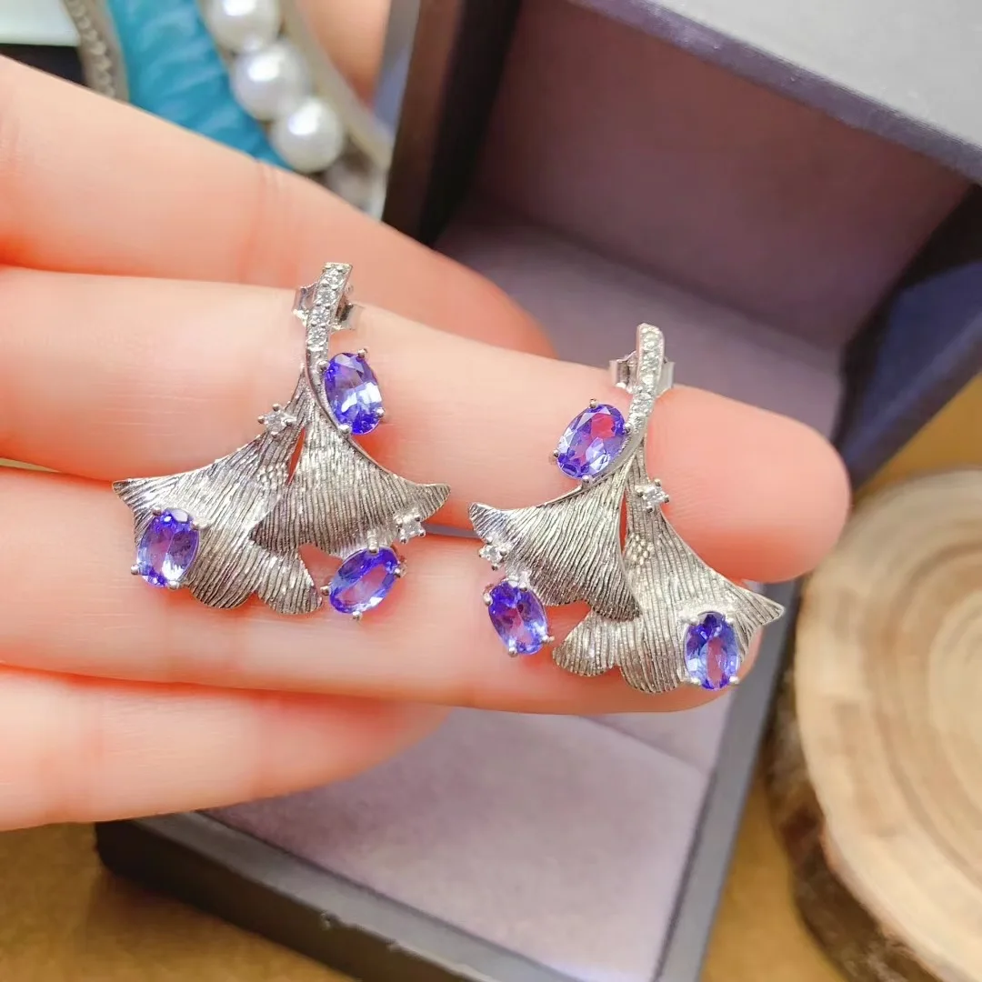 

KJJEAXCMY High End Women's Earrings Natural Tanzanite S925 Silver with Electroplating Boasting High Clarity Full Brilliance
