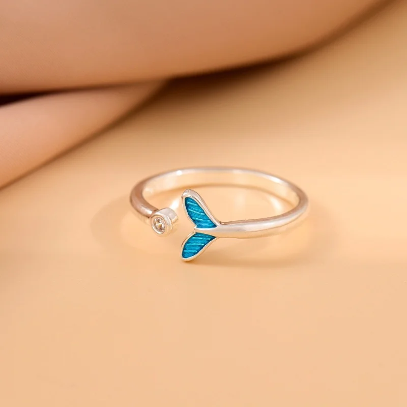 Hot selling new 925 sterling silver fashionable trend sweet blue fish tail personalized open ring of high quality JZ204