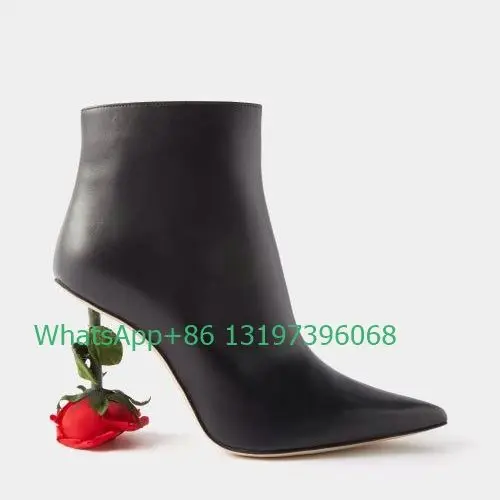 Lady sexy red rose heel design buty ze skóry PU elegancka sukienka na imprezę skórzane szpilki rozmiar butów 34-43 szpiczasty nosek codzienne buty T