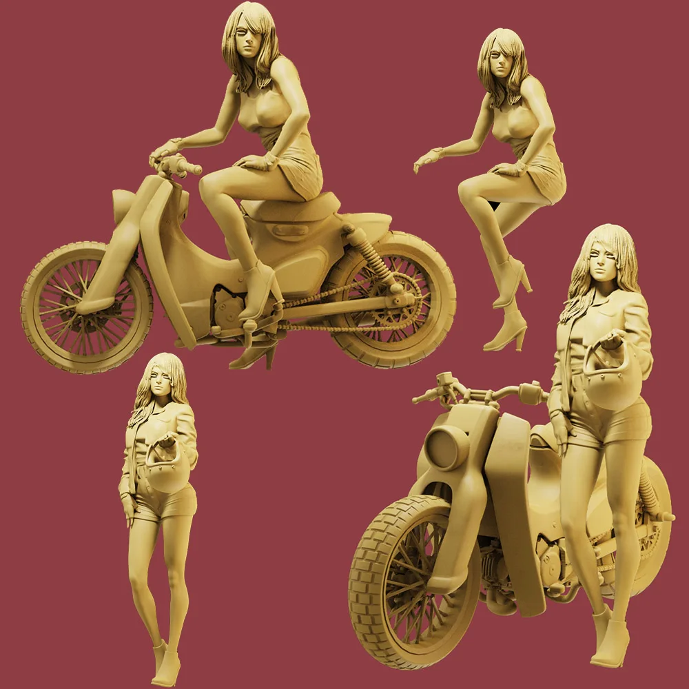 3D Print 1/64 1/43 Girl Motorcycle Rider Figure Diorama Mini Doll Street Scene Creative Prop Figurine Model Display for Cars toy