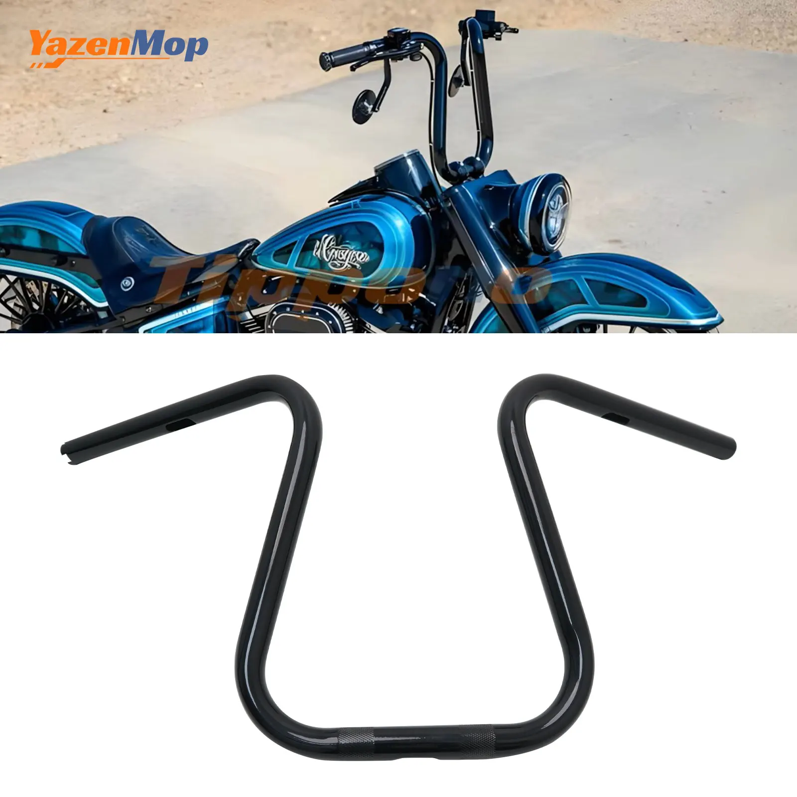 

YazenMop 1" Fat Handlebars 12/14" Rise for Harley Davidson Sportster XL 883 1200 Softail Fat Boy Motorcycle