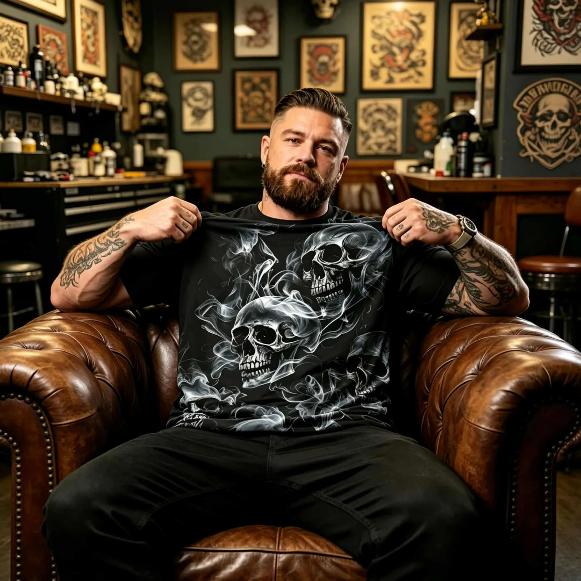 Men Gothic Skull Smoke Graphic T‑Shirt Dark Horror Skeleton Print Short Sleeve Tee Black Casual Punk Streetwear Loose Daily Top