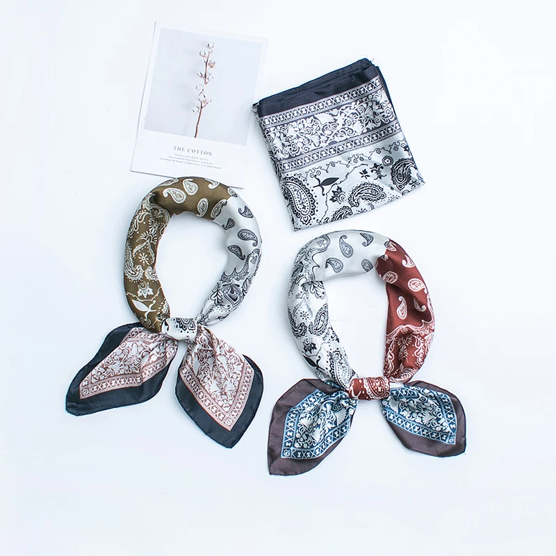 Retro caju flor quadrado hijab cachecol hiphop cachecol calças cachecol 60cm lenço de seda simulado neckband para homens e mulheres cabelo com