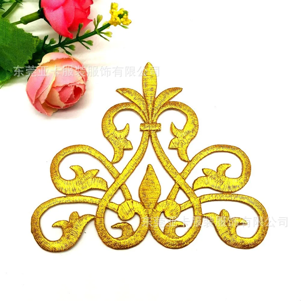 Gold  Flower Costume Patches Iron On Applique for Clothing  Patches Stickers On Clothes Embroidered Patches