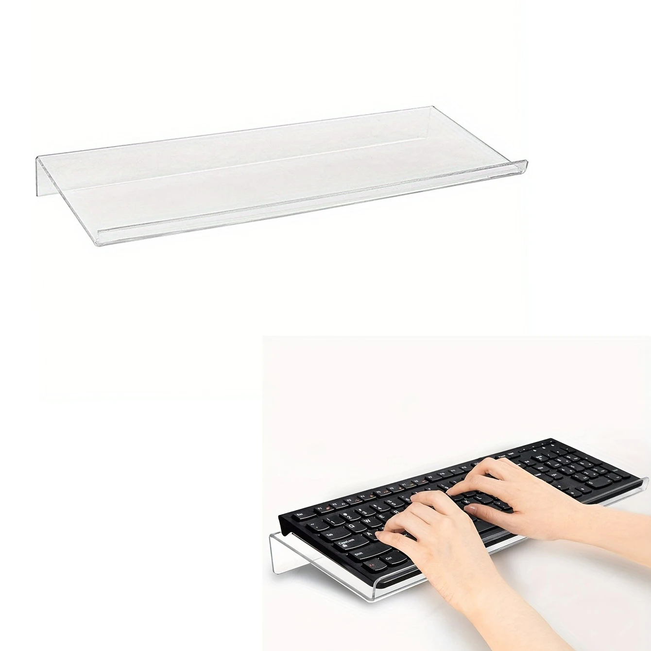 Tilted Clear Acrylic Keyboard Stand, Ergonomic PC Keyboard Lifter, Transparent Desktop Keyboard Riser Tray