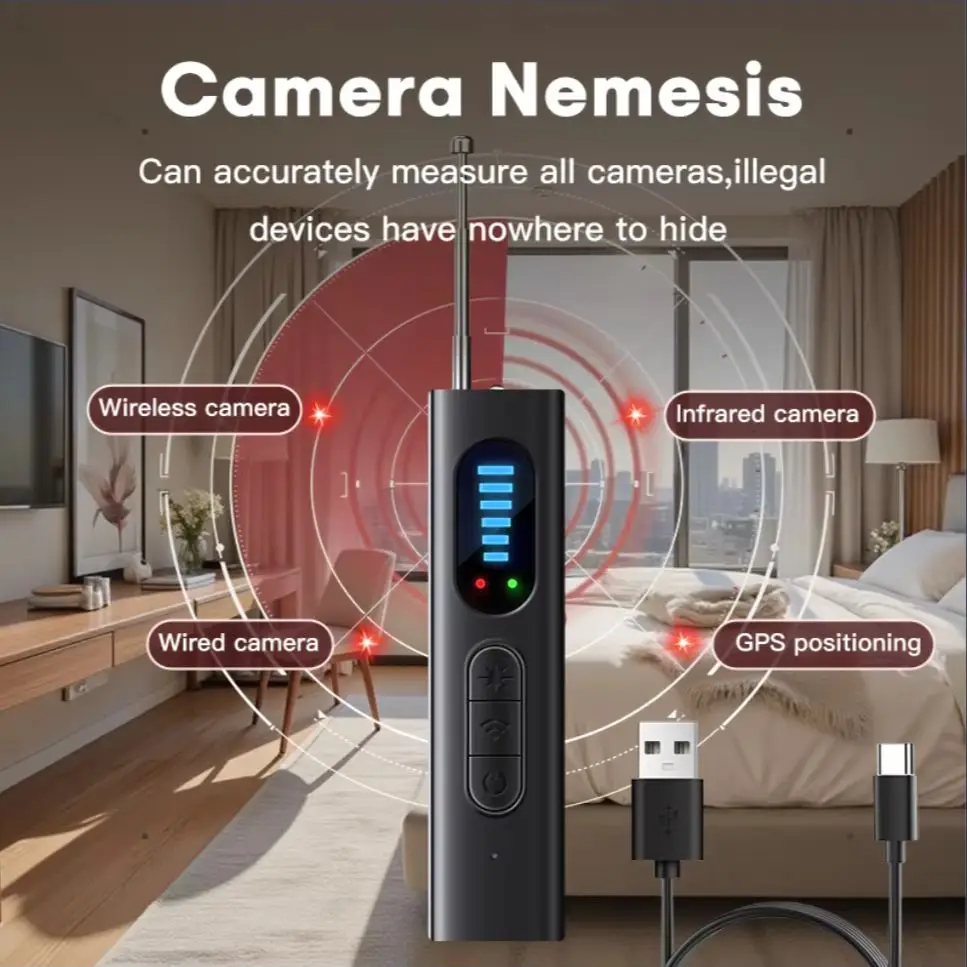 Hidden Camera Detectors, Anti Spy RF Signal Scanner, Bug Detectors, Portable Camera Detectors, GPS Tracker, Listening Devices Finder, Wireless Rechargeable Multi-functional Security Detector for Travel, Hotel, Car, Bathroom, Indoor Home, Office