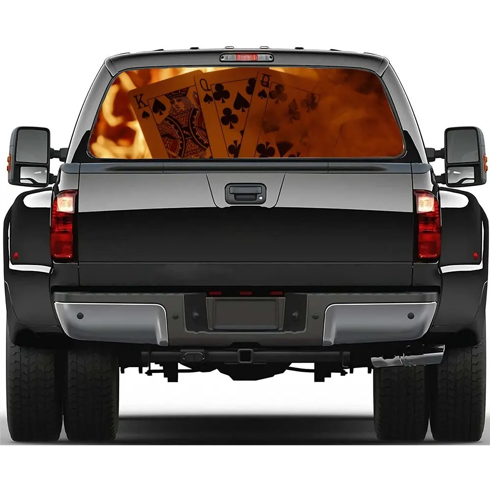 車のリアフロントガラスステッカー,燃えるような煙のプリント,トラックの窓,透明な穴の開いたリア窓,装飾ビニールデカール