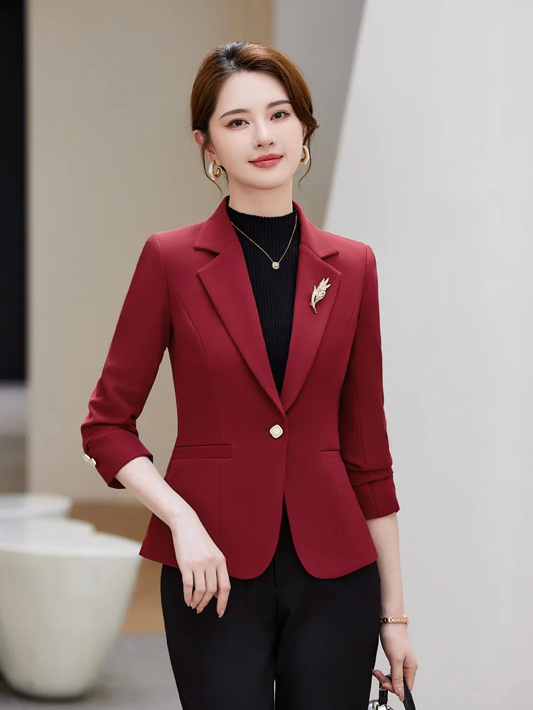 White Slim Fit Women's  Jacket 2026 New Style Spring Autumn Versatile Waist-Cinching Ladies' Suit Top Fashionable Busin...