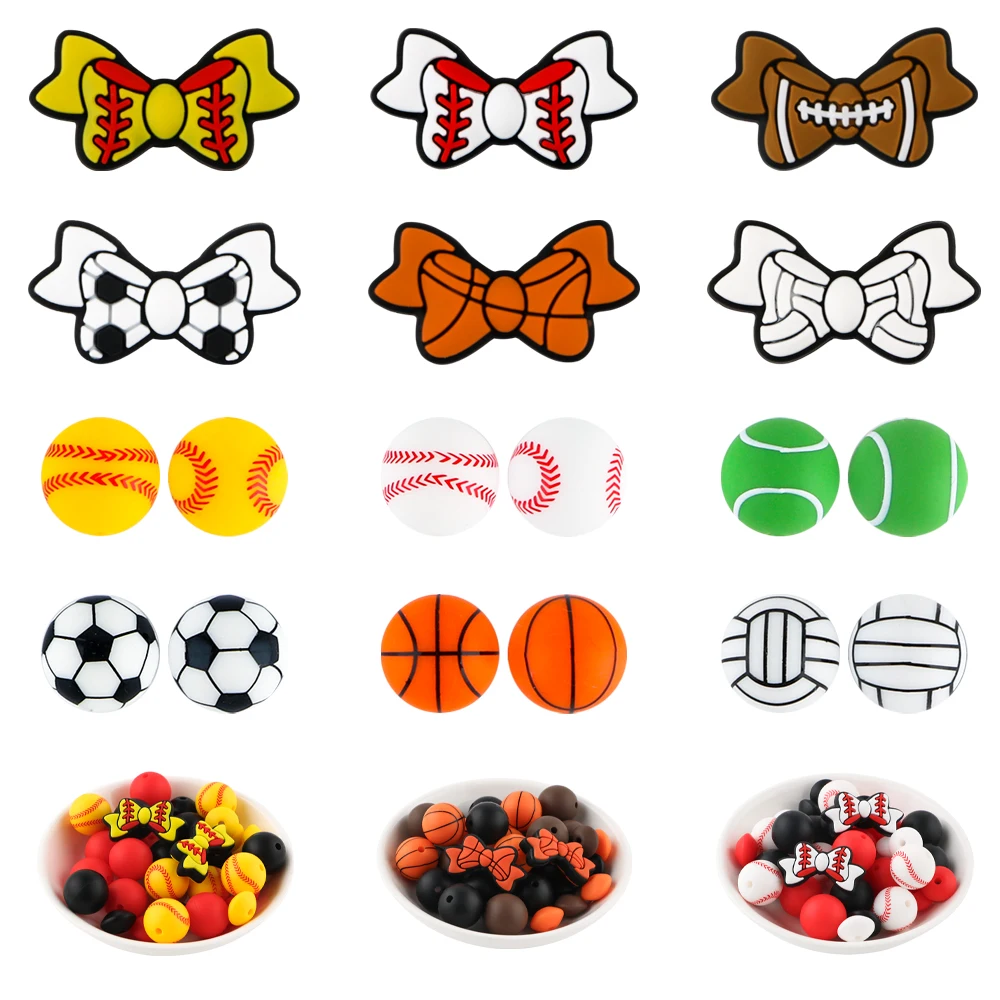 New Silicone Focal Beads Football Baseball Softball Silicone Round Beads For Jewelry Making DIY Handmade Accessories