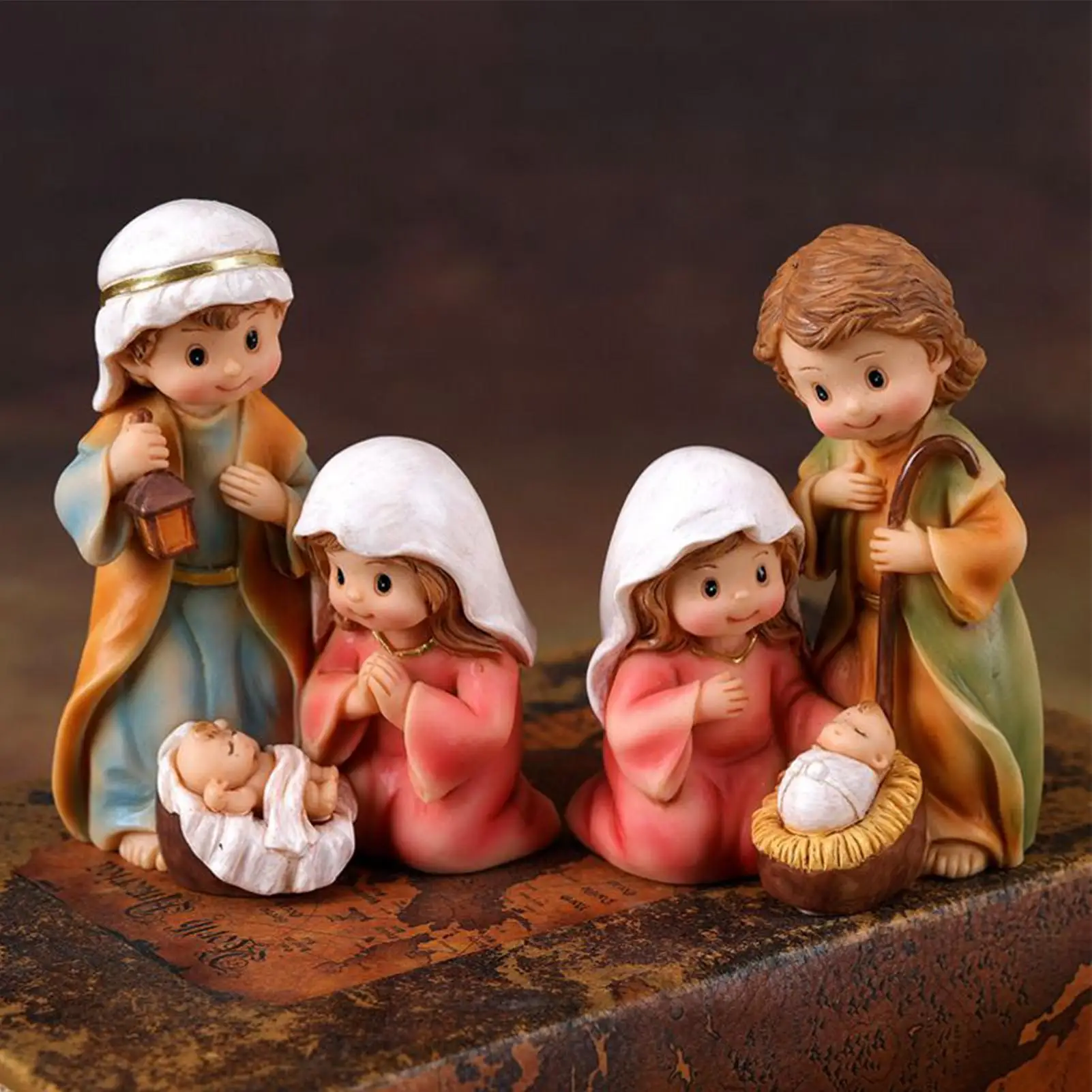 Nativity Figurines Resin Christmas Desktop Figurine Decor Nativity Scene Sculpture Decor For Bookcase Window Sill Bookshelf