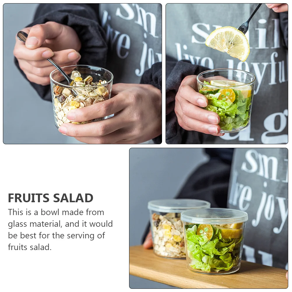 3 قطع من وعاء سلطة الفاكهة، وعاء تقديم زجاجي شفاف لمطعم المنزل، استخدم حافة ناعمة، حاوية تخزين الطعام سهلة التنظيف #1