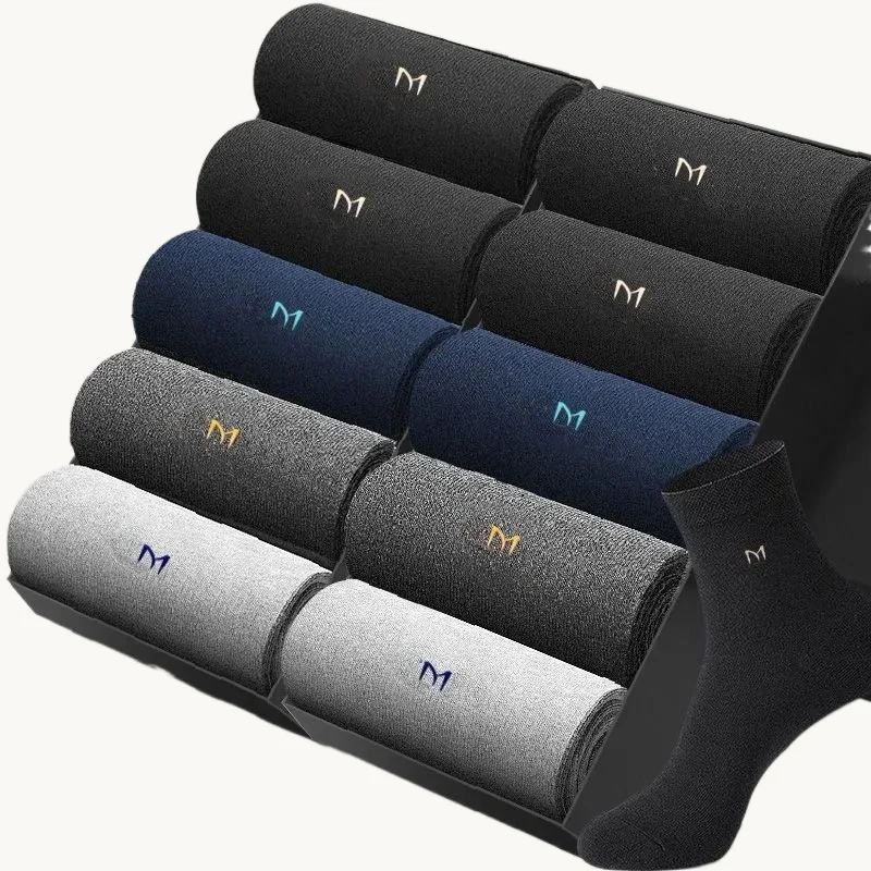 5/10 Pairs Men's Letter Mid Tube Casual Socks Solid Colors Black White Socks Comfortable Breathable Business Cotton Socks