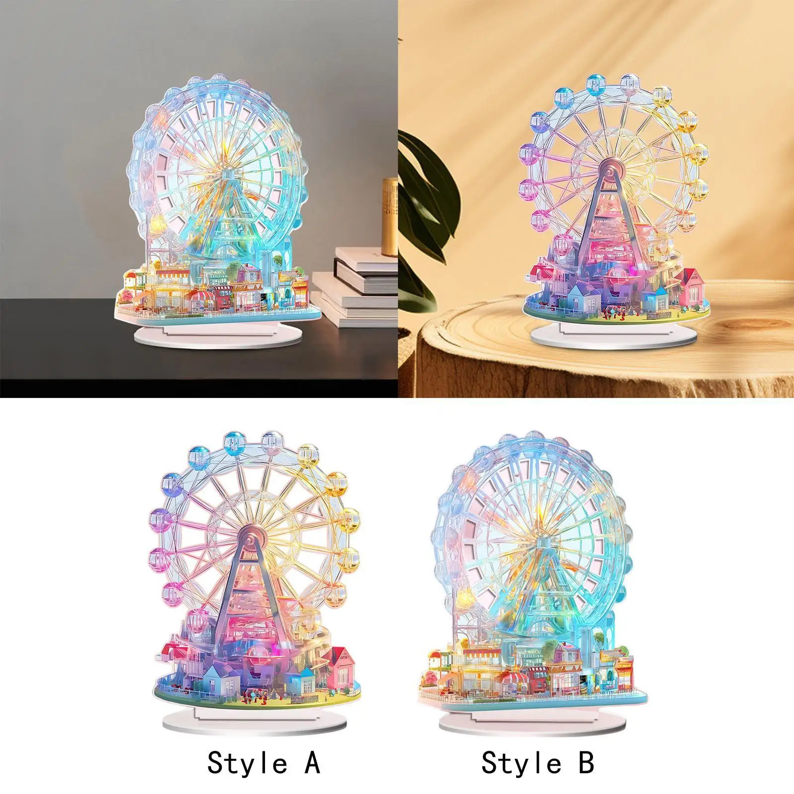 2D Flat Acrylic Ferris Wheel Pattern Table Sign with Bracket Tabletop Decoration Waterproof Collection Accessory 7.8inch Tall