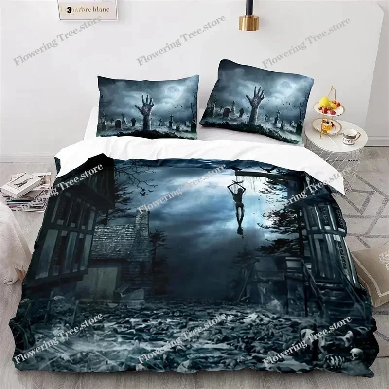 Horror Theme Spooky Bedding Set Boys Girls Twin Queen Size Duvet Cover Pillowcase Bed Kids Adult Home Textileextile029