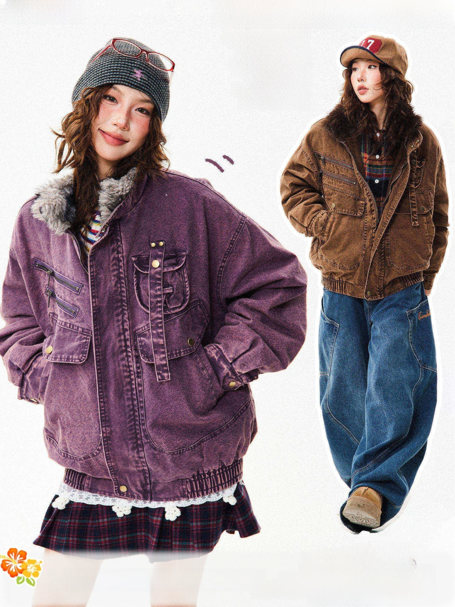 

Женская зимняя куртка Young Stage в американском ретро-стиле, утепленная, фиолетовая, из хлопкового денима, с дизайнерским акцентом, верхняя одежда