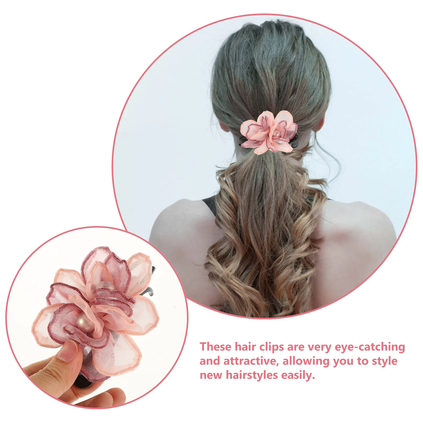 

2PCS Hair Clips Women Yarn Flower Decorative Claw Barrettes Stylish Accessories Sectioning Thick Flat Party Daily Wear