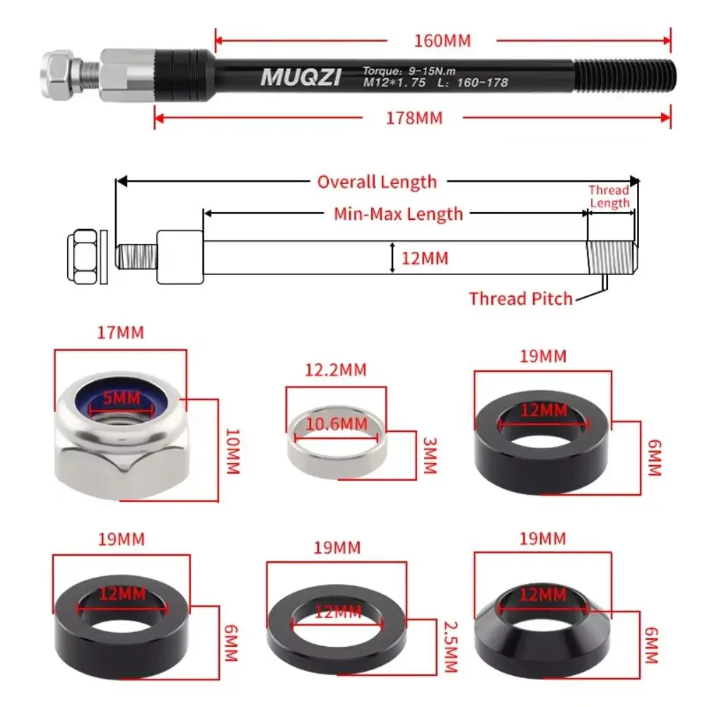 Aluminum Alloy Bike Thru Axle Trailer Hitch Adapter M12x1.0/1.5/1.75 Thread 160-178mm Thru Axle Riding Platform Black