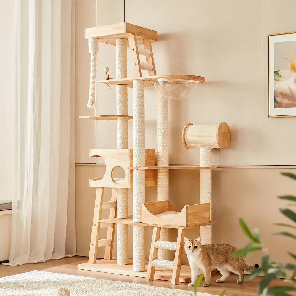 

Роскошная многоуровневая кошачья стойка (74,8 см) с прозрачным лежаком, идеальна для домов с несколькими кошками и крупными породами.