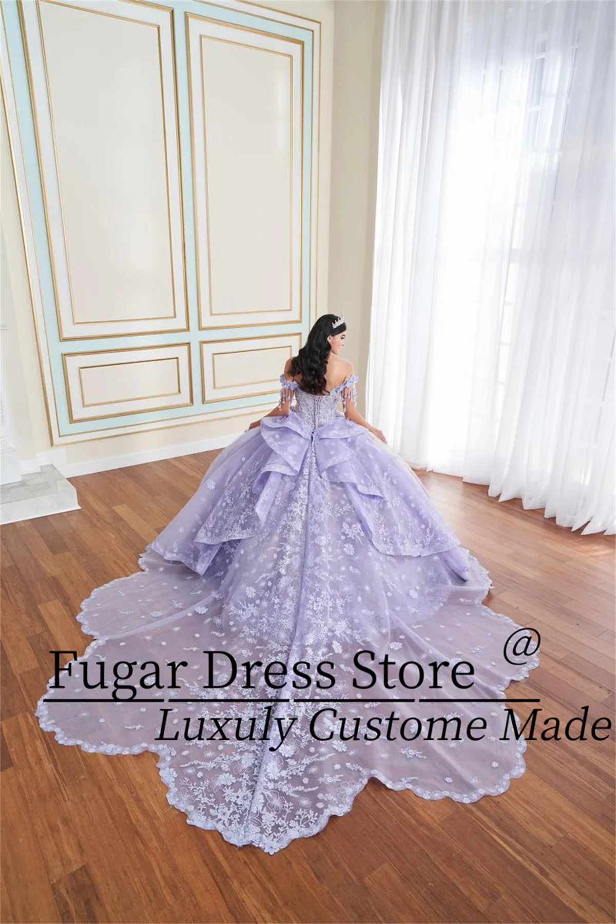 Wykwintne kwiatowe naklejki 3D Quinceanera DresseBłyszcząca dekoracja z kamienia Marzycielska suknia balowa z kołnierzykiem w kształcie serca Vestidos de fiesta
