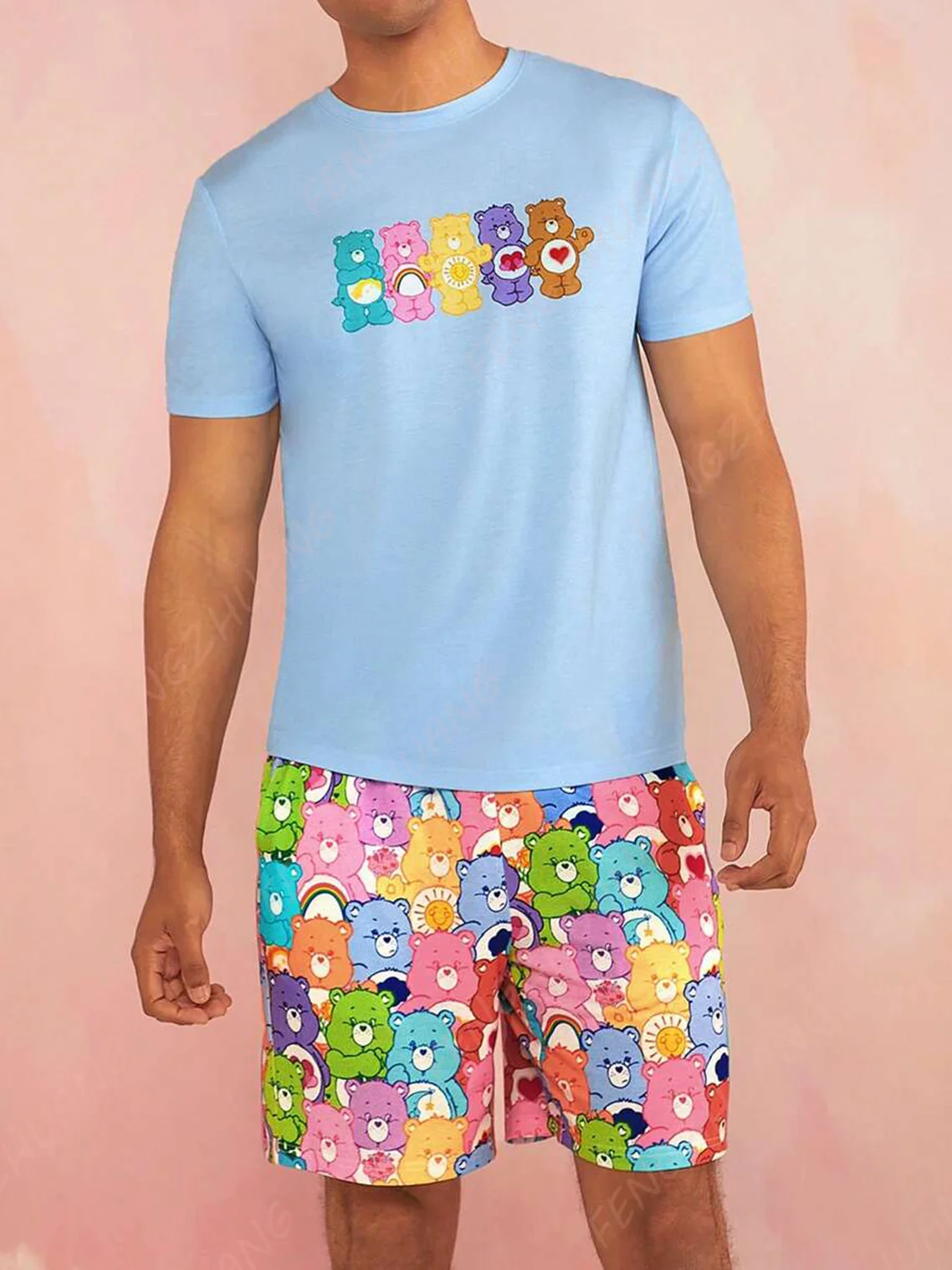 

Care Bears мультфильм мечтательный допамин Радуга пижама футболка комплект из 2 предметов свободный наряд Лидер продаж модный повседневный комплект футболок