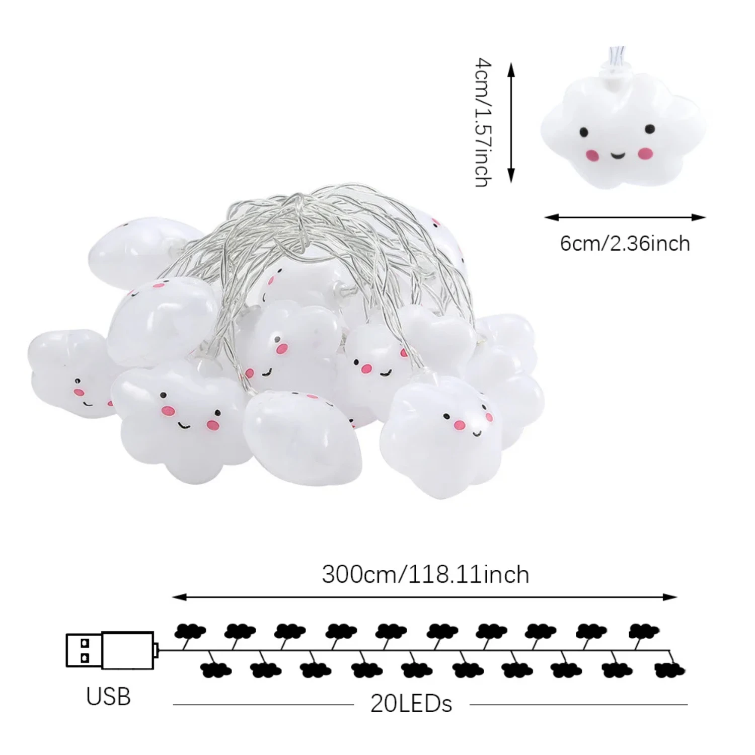 Cloud/Star Light String 10Ft 20,USB Powered Waterproof Little Night Light  Birthday Party Atmosphere Decoration Lighting Killua