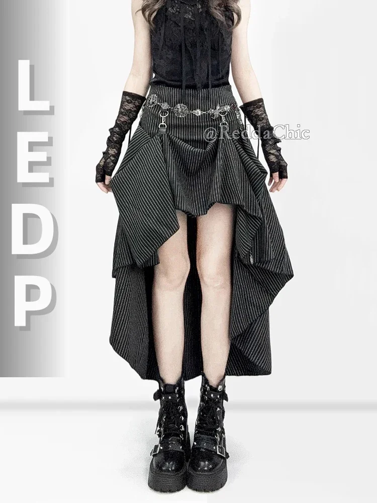 IUM Contrast Stripe Suit Skirt Grunge Retro 2-Way Fishtail Hi-Lo Maxi Dressy Skirt Gothic Music Festival Woman Clothes