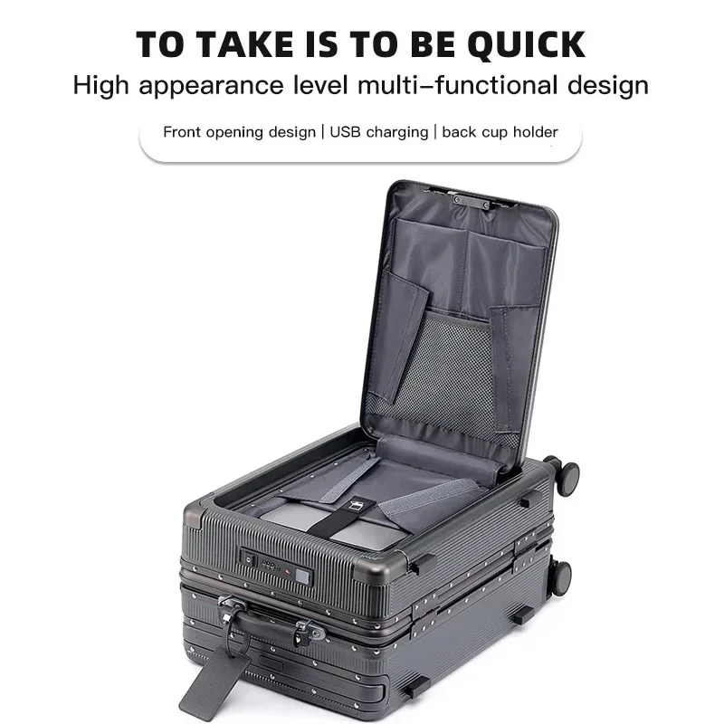 20 24-inch Wide Trolley Rolling Luggage Front Open Multifunction Ale Women 20-inch Small Light Boarding Box Men's Case