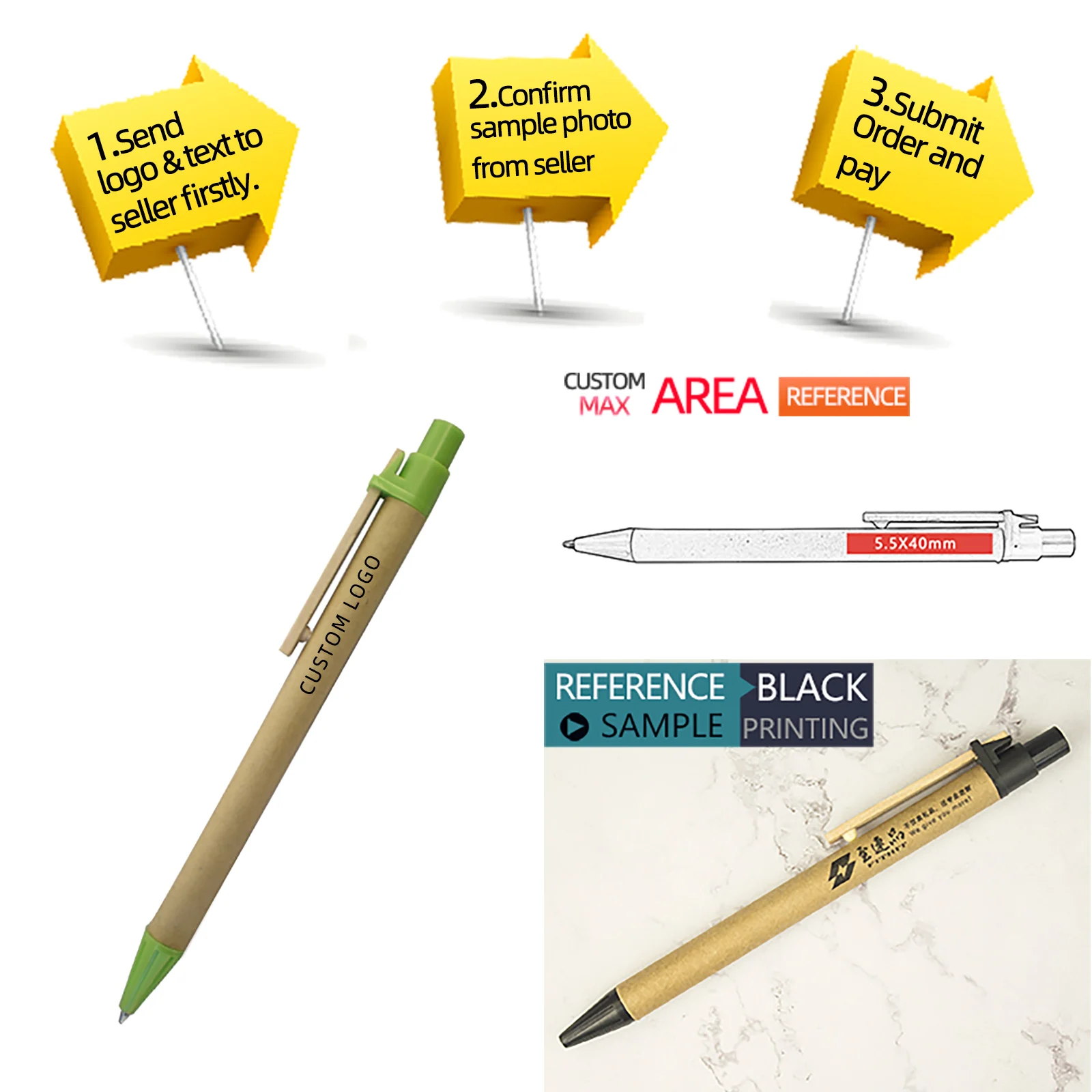 Lot 100pcs Wooden Clip Eco Paper Ball Pen Green Concept Environmental Friendly Ballpoint Customized Promotion Logo Print Gift