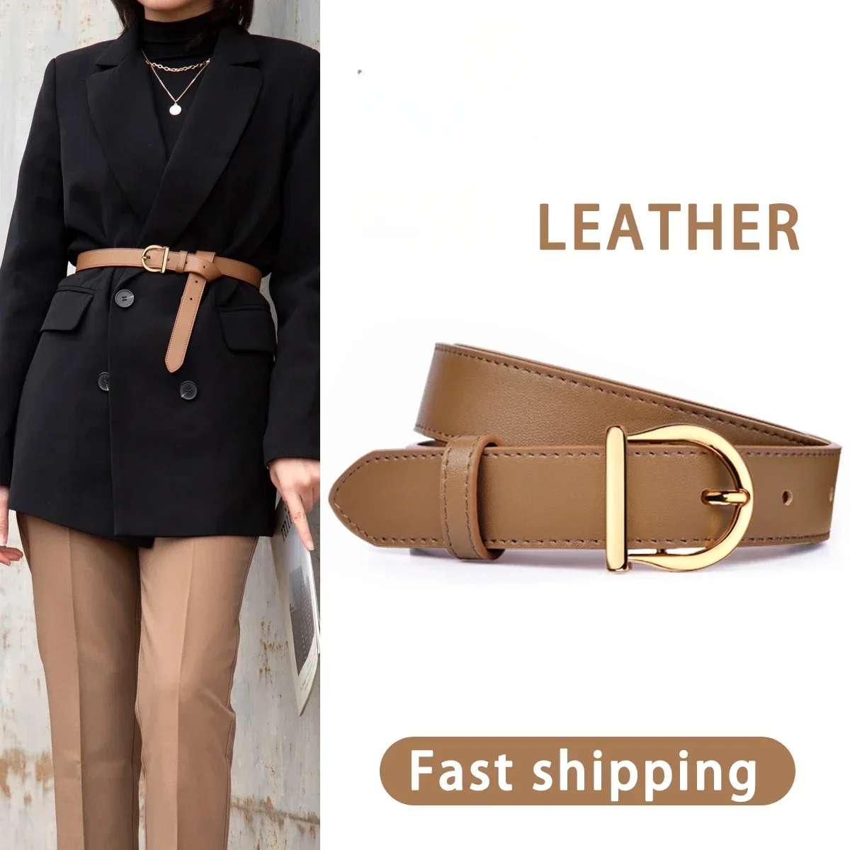 

Women Belt Pu Leather Thin Belts Fashion Luxury Waistband Metal Buckle Windbreaker Waistband for Jeans Dress Waistband