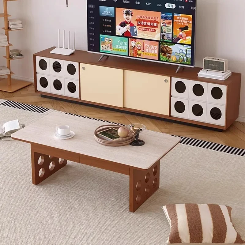 Medieval wind cave stone slate solid wood living room home small apartment retro rectangular tea table