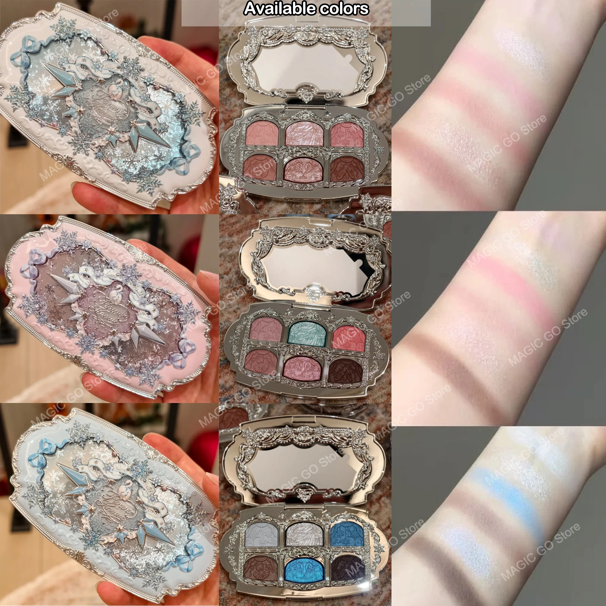 Flower Knows Snow Ballet 10Pcs Makeup Gift Set Satin Makeup Palette Blush Lip Gloss Hand Mirror Luxury Full Face Beauty Kit