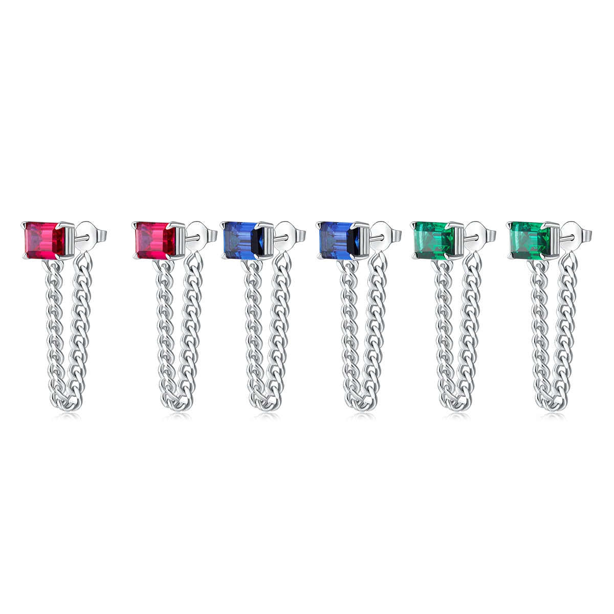 Tassel long S925 Sterling Silver with Lab-Created Gemstones Stud Earrings Unisex Colored Gemstone Earrings Retro