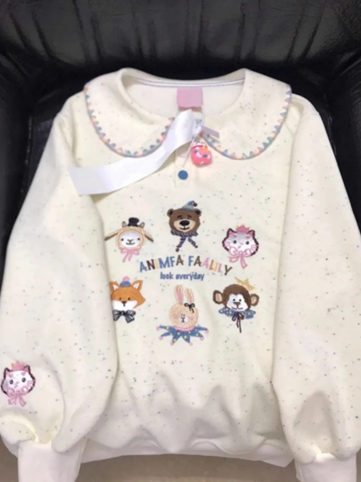 

Свободный повседневный свитшот с вышитым воротником-куклой и мультяшным дизайном, с длинными рукавами, молодежный, модный, весна-осень