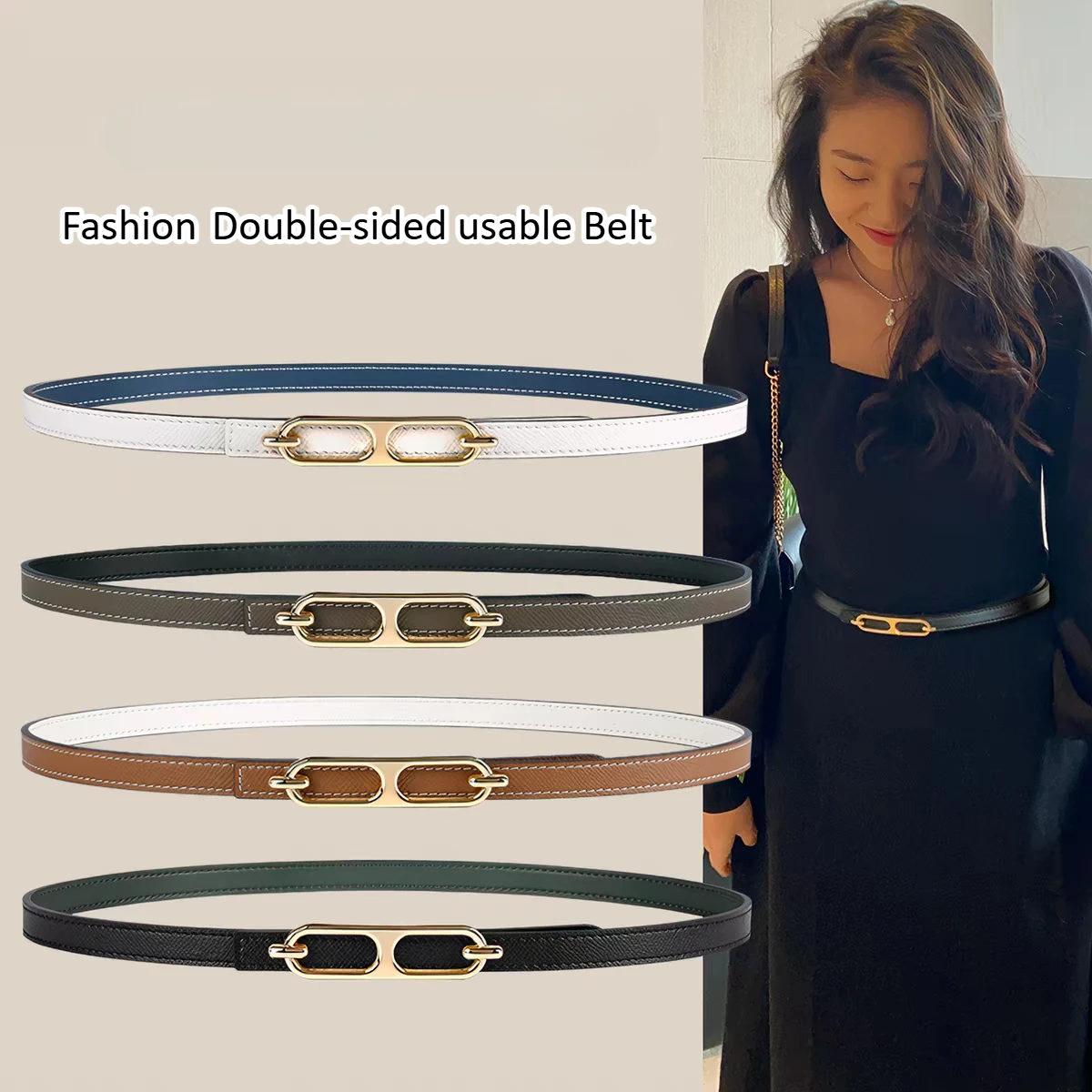 

Women's Retro Solid Simple Double-sided usable Belt Fashion High-quality Buckle Belt Popular Trend Belt for Pants Jeans