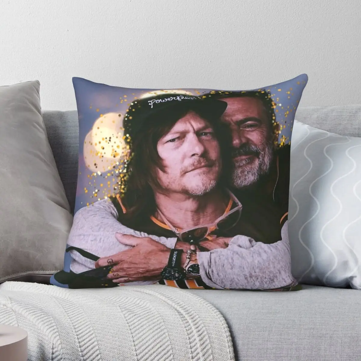 Norman Reedus Jeffrey Dean Morgan Square Pillowcase Polyester Linen Velvet Printed Zip Decor Throw Pillow Case Bed Cushion Cover