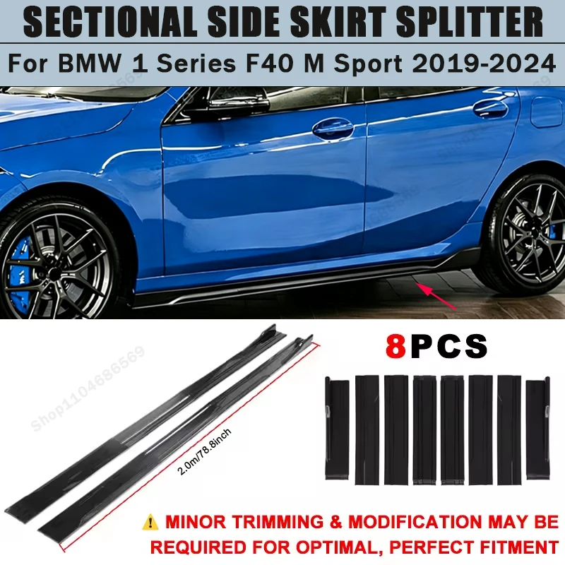 For BMW 1 Series F40 M Sport 2019-2024 Side Skirts Extension Rocker Panel Splitter 78.7" ABS Plastic Body Kit Tuning 2020 2021