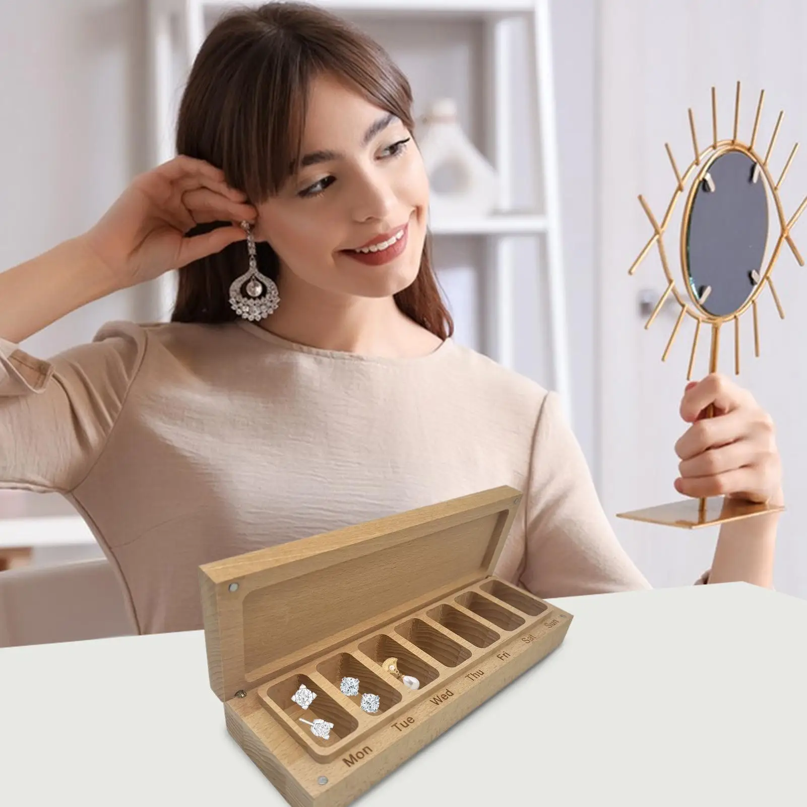 

Supplement Organizer Wooden Portable Jewelry Box Home Storage Organization For Earrings Necklace Bracelet Watch Women Travel