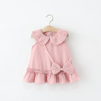 Cute Doll Collar Baby Girl Dress, Summer New Ruffled Hem Children'S Sleeveless Clothes+Bow Hanging Decoration (0 -4 Years Old)