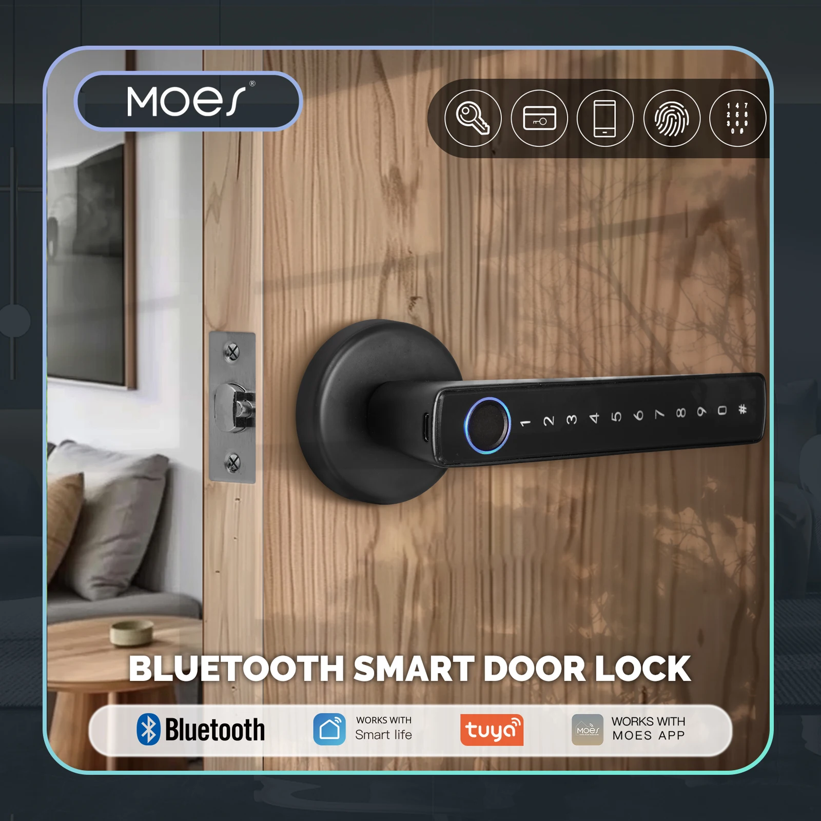 MOES Tuya Bluetooth Smart Fingerprint Door Handle Lock Electronic Password APP Remote Unlock Hotel Apartment Office Rental House