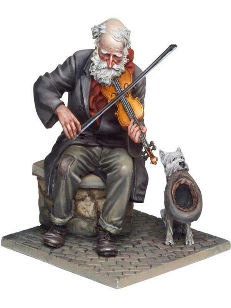 1/32 54mm ancient Fiddler and dog Resin figure Model kits Miniature gk Unassembly Unpainted