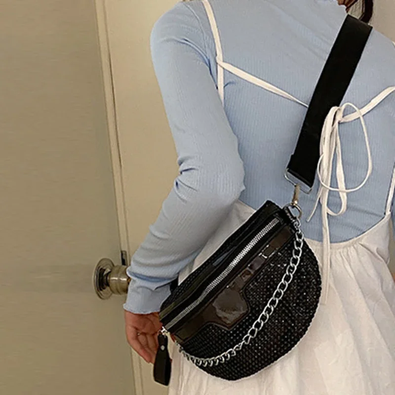 Fashion Women Waist Packs Punk Bum Glitter Fanny Pack Travel Crossbody Chest Phone Pouch Hip Belt Bag Rhinestone Waist Bag